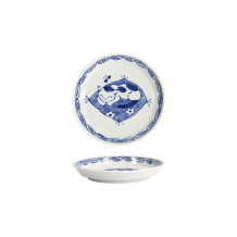 Tokyo Design Studio Plate Neko Maruke Cat Blue/White, Porcelain, Ø 14.3 × 2.1 cm
