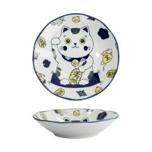 Tokyo Design Studio Pastateller Kawaii Lucky Cat Neko Blau, Porzellan, Ø 21 × 5 cm