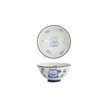 Tokyo Design Studio Rice Bowl Kawaii Lucky Cat Blue/White, Porcelain, Ø 11.5 × 6 cm, 300 ml