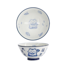 TDS, Rice Bowl, Kawaii, Lucky Cat, Blue/White, Ø 11.5x6cm 300ml, Item No. 33210