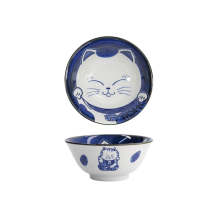 Tokyo Design Studio Tayo-Schale Kawaii Cat Neko Blau (Blau/Weiß), Porzellan, Ø 14,9 × 6,7 cm, 500 ml