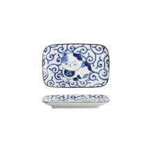Tokyo Design Studio Rectangular Plate Kawaii Cat Neko E Blue/White, Porcelain, 16.3 × 10.2 cm