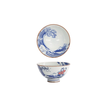 Tokyo Design Studio Rice Bowl Kawaii Wave Cat Blue/Red, Porcelain, Ø 11.5 × 6 cm, 300 ml