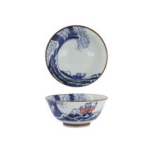 Tokyo Design Studio Tayo Bowl Kawaii Wave Cat Blue/Red, Porcelain, Ø 15 × 7 cm