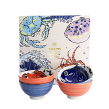 TDS,  Meeresfrüchte-Schale, Snapper & Crab, Geschenkset, Bl/Rd, 4Stk, Ø 11,2x6,2cm 300ml, Art.-Nr. 33697