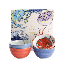 TDS,  Meeresfrüchte-Schale, Geschenkset, Lobster & Snapper, Bl/Rd, 4Stk, Ø 13,2x7,3cm 500ml, Art.-Nr. 33698