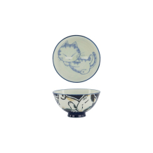 Tokyo Design Studio Rice Bowl Kawaii Sleeping Cat Blue, Porcelain, Ø 11.5 × 6 cm, 300 ml
