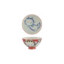 Tokyo Design Studio Rice Bowl Kawaii Sleeping Cat Red, Porcelain, Ø 11.5 × 6 cm, 300 ml