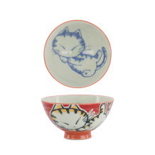 TDS, Rice Bowl, Kawaii, Sleeping Cat, Red, Ø 11.5x6cm- Item No. 33765