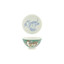 Tokyo Design Studio Rice Bowl Kawaii Tiger Green, Porcelain, Ø 11.5 × 6 cm, 300 ml