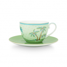 Pip Studio, Tasse mit Untersetzer, Jolie Gold Dots Green, 280 ml, Art.-Nr. 51.004.131