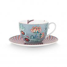 Pip Studio, Espressotasse mit Untersetzer, Flower Festival, Hellblau, 280 ml, Art.-Nr. 51.004.137