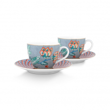 Pip Studio, Espressotassen Set mit Untersetzer, Flower Festival, Hellblau, 120 ml, Art.-Nr. 51.004.138