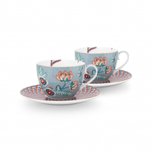 Pip Studio, Espressotassen Set mit Untersetzer, Flower Festival, Hellblau, 280 ml, Art.-Nr. 51.004.139