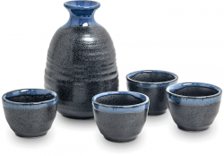 Edo Japan, Sake Japanese set 1:4,  Blue/black (260 ml + 50 ml), 5 pcs set, Item No. 6040114