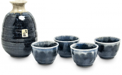 Edo Japan, Sake Japanese set 1:4,  Beige/black (260 ml + 50 ml), 5 pcs set, Item No. 6040115