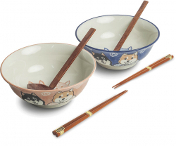 Edo Japan, Schalen Set (Ramenschalen) 2 Schalen, 2 Löffel, 2 Paar Essstäbchen Ø 22 cm | H9 cm, Art.-Nr. 6050802