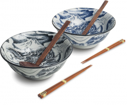 Edo Japan, Schalen Set (Ramenschalen) 2 Schalen, 2 Löffel, 2 Paar Essstäbchen Ø 22 cm | H9 cm, Art.-Nr. 6051099