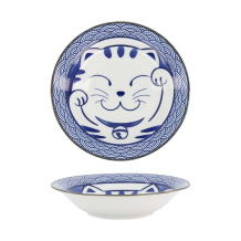 Tokyo Design Studio Pastateller Kawaii Lucky Cat Neko Seikaiha-Neko Blue, Porzellan, Ø 21,3 × 4,7 cm