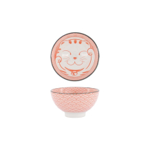 Tokyo Design Studio Rice Bowl Kawaii Lucky Cat Neko Seikaiha-Neko Red, Porcelain, Ø 12 × 6.3 cm