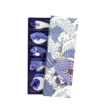 Essstäbchenablagen-Set Kawaii Fish Blau/Weiß, 5-tlg., Porzellan
