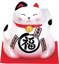 TDS, Earthen Fig. Lucky Cat, Decoration, 21cm, White, item no.: 6194