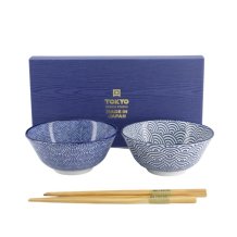 Tokyo Design Studio Tayo-Schalen-Set Nippon Blue Dots & Waves Blau/Weiß, Porzellan, Ø 15,2 × 6,7 cm, 500 ml