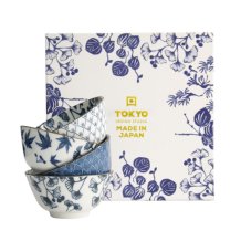 Tokyo Design Studio Schalen-Set Flora Japonica Blau/Weiß, Porzellan, Ø 12 × 6,3 cm, 300 ml