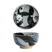 Tokyo Design Studio Schale Kawaii Ohira Whale Blau/Weiß, Porzellan, Ø 12,8 × 7 cm, 300 ml