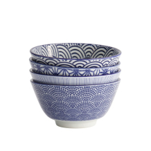 Tokyo Design Studio Reisschalen-Set Nippon Blue, 4-tlg., Porzellan, Ø 12 × 6,4 cm, 300 ml