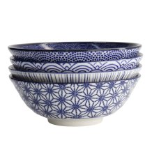 Tokyo Design Studio Ramenschalen-Set Nippon Blue (Blau/Weiß), 4-tlg., Porzellan, Ø 21 × 7,8 cm, 1 l