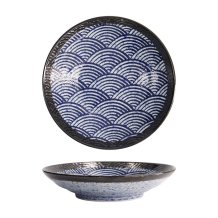 Tokyo Design Studio Bowl Aisai Seigaiha Blue, Stoneware, Ø 22.5 × 5 cm, 600 ml