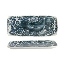 Tokyo Design Studio Servierplatte Japonism Carp Grau/Weiß, Porzellan, 28,5 × 14 × 2,5 cm