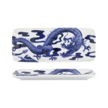 Tokyo Design Studio Servierplatte Japonism Dragon Blau/Weiß, Porzellan, 28,5 × 14 × 2,5 cm