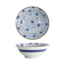 Tokyo Design Studio Noodle Bowl Japan Flower Blue/White, Porcelain, Ø 19 × 7.5 cm, 1 l