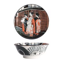 Tokyo Design Studio Noodle Bowl Asakusa Geisha White/Black, Porcelain, Ø 20.5 × 8 cm, 1.25 l