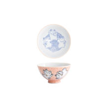Tokyo Design Studio Reisschale Kawaii Karakusa Lucky Cat Orange, Porzellan, Ø 11,5 × 6 cm, 300 ml
