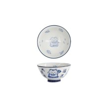 Tokyo Design Studio Reisschale Kawaii Lucky Cat Blau/Weiß, Porzellan, Ø 11,5 × 6 cm, 300 ml