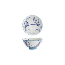 Tokyo Design Studio Reisschale Kawaii Lucky Cat Blau, Porzellan, Ø 11,5 × 6 cm, 300 ml