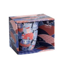 Tokyo Design Studio Tasse Kawaii Lucky Cat Daruma Blau in Geschenkbox, Porzellan, Ø 8,5 × 10,2 cm, 380 ml