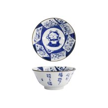 Tokyo Design Studio Tayo Bowl Kawaii Cat Neko Blue (Blue/White), Porcelain, Ø 14.9 × 6.7 cm, 500 ml
