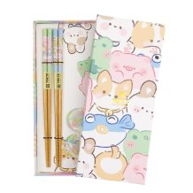 Tokyo Design Studio Essstäbchen-Set mit Ablagen Kawaii Animals Braun, 4-tlg., Bambus