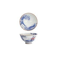 Tokyo Design Studio Reisschale Kawaii Wave Cat Blau/Rot, Porzellan, Ø 11,5 × 6 cm, 300 ml