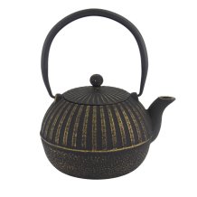 WY Cast Iron Teapot, Iron, Black/Gold, 0.9 L