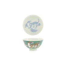 Tokyo Design Studio Rice Bowl Kawaii Tiger Green, Porcelain, Ø 11.5 × 6 cm, 300 ml