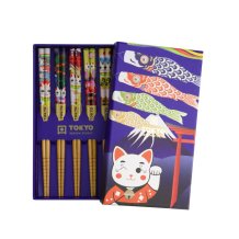 TDS, Kids Chopstick Set, Lucky Cats & Koinobori, 5 pair, Item No. 33839