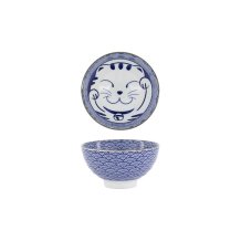 Tokyo Design Studio Reisschale Kawaii Lucky Cat Neko Seikaiha-Neko Blue, Porzellan, Ø 12 × 6,3 cm