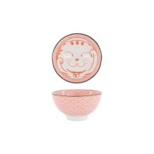 Tokyo Design Studio Reisschale Kawaii Lucky Cat Neko Seikaiha-Neko Red, Porzellan, Ø 12 × 6,3 cm