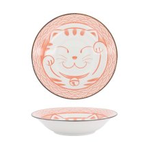Tokyo Design Studio Pastateller Kawaii Lucky Cat Neko Seikaiha-Neko Red, Porzellan, Ø 21,3 × 4,7 cm