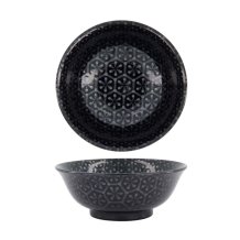 Tokyo Design Studio Ramen Bowl Kuromonyo Hana Kikko Black, Porcelain, Ø 20.5 × 8 cm, 1.2 l